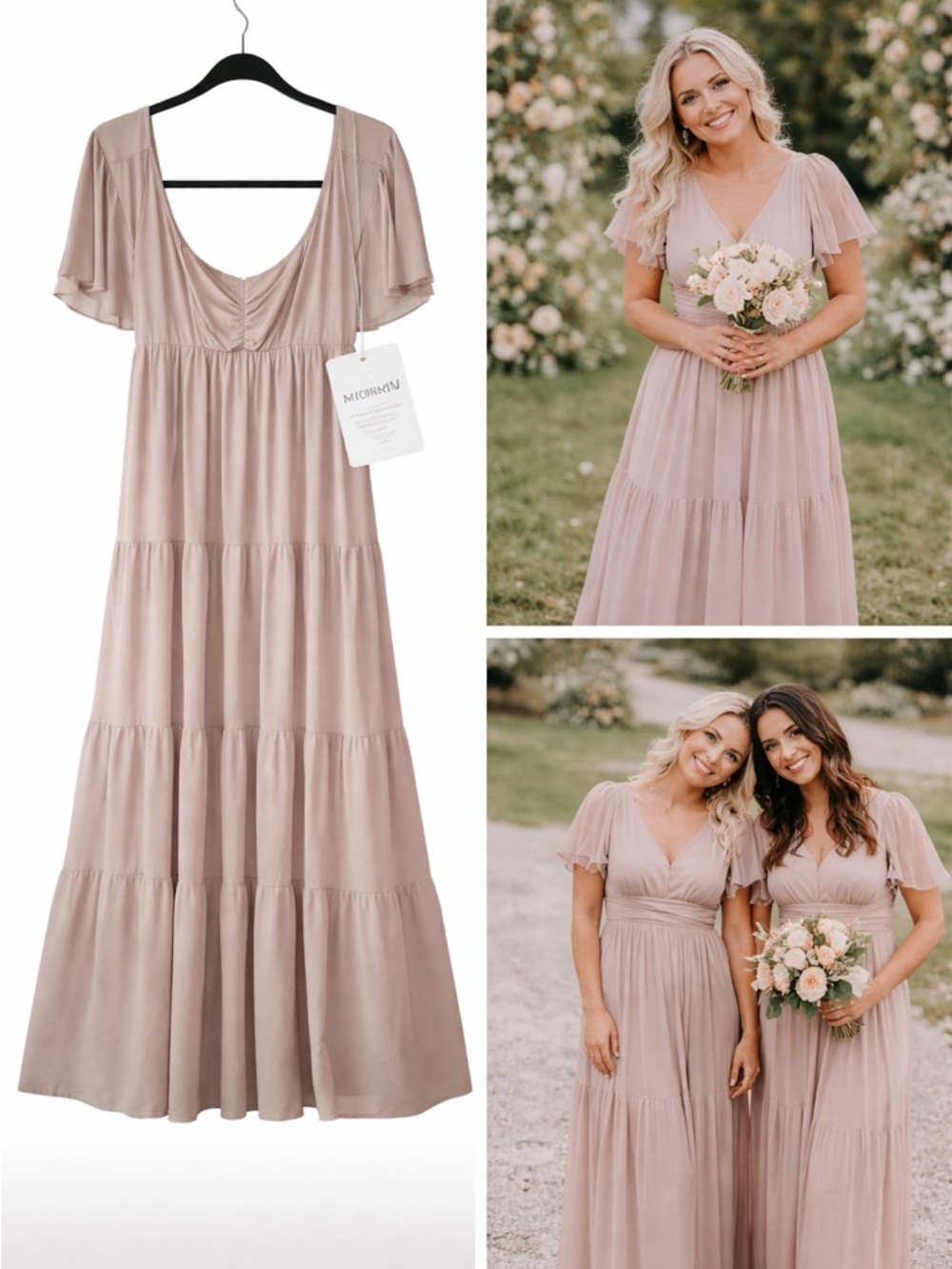 Show Me Your Mumu Nicole Maxi Dress Size L Blush Taupe Flutter Sleeve Boho